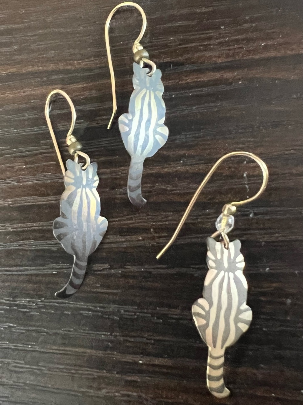 Holly Yashi Gold/Black Striped Cat Drop Niobium Earrings EXTRA Pendant/Charm